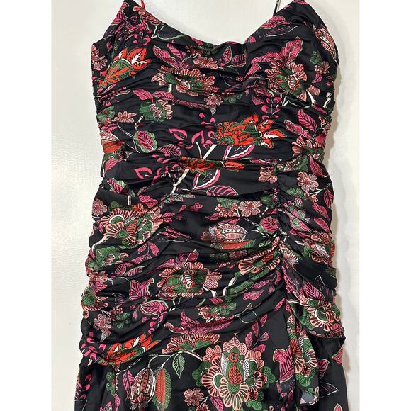 Hutch Tisha Ruched Maxi Dress Black Floral Multi Size 10 NWT Tiered Skirt w Slit - Picture 4 of 16